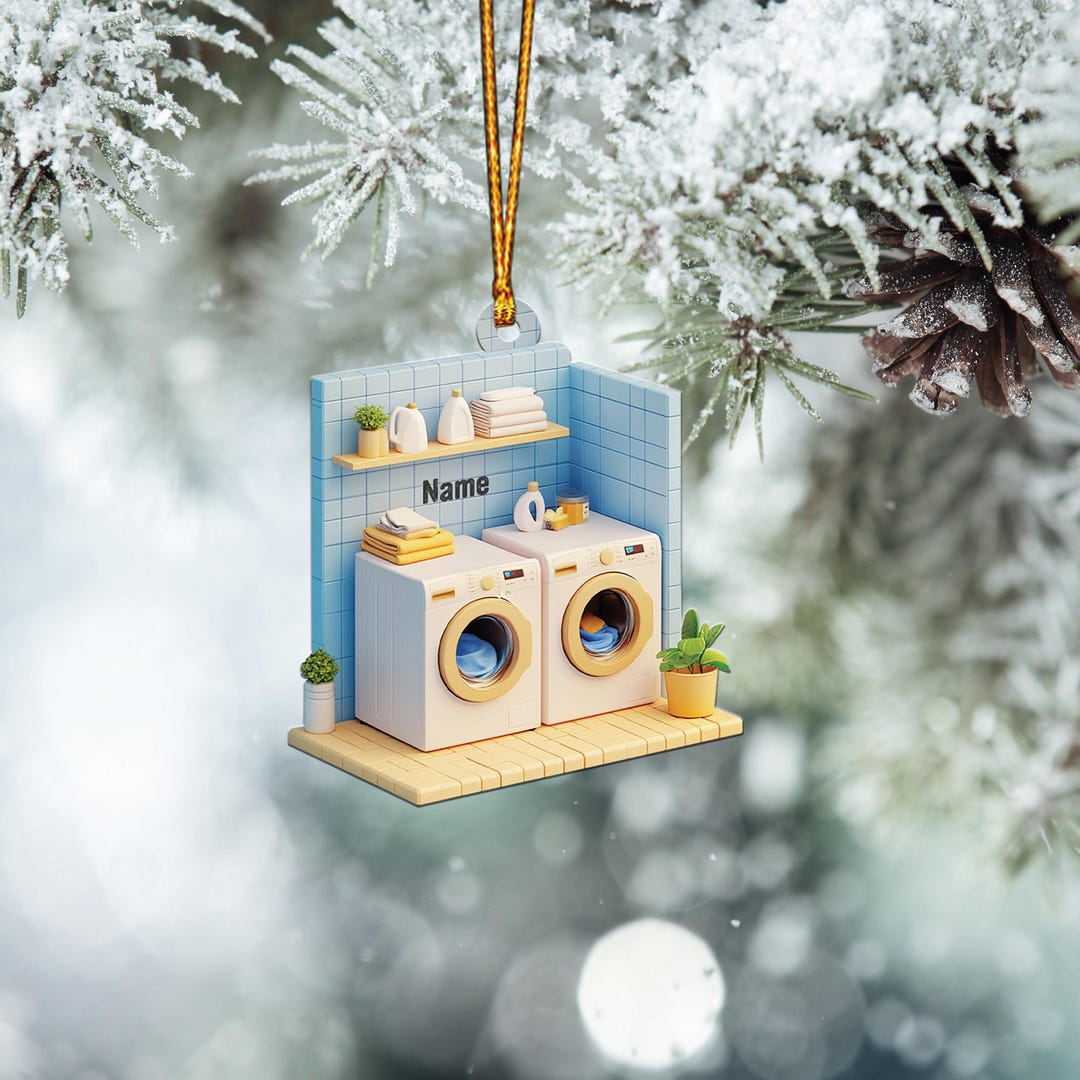 Laundry Room Christmas Ornament, Laundry Shop 2D Flat Ornament, Laundry ...