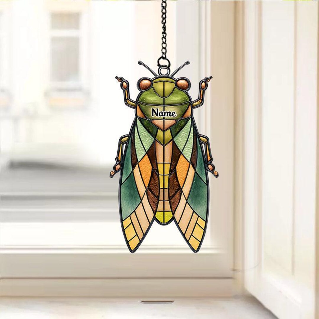 Insect Customized Personalized Cicada Insect Suncatcher, Custom Name Stained Glass Style ...