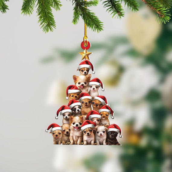 Chihuahua Dog Christmas Tree Ornament, Chihuahua Dog Rearview