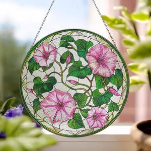 Morning Glory Flower Stained Glass Suncatcher, Morning Glory Ornament, Flower Window Hanging Decor, September Birth Month Gift ID-0225-NIHI