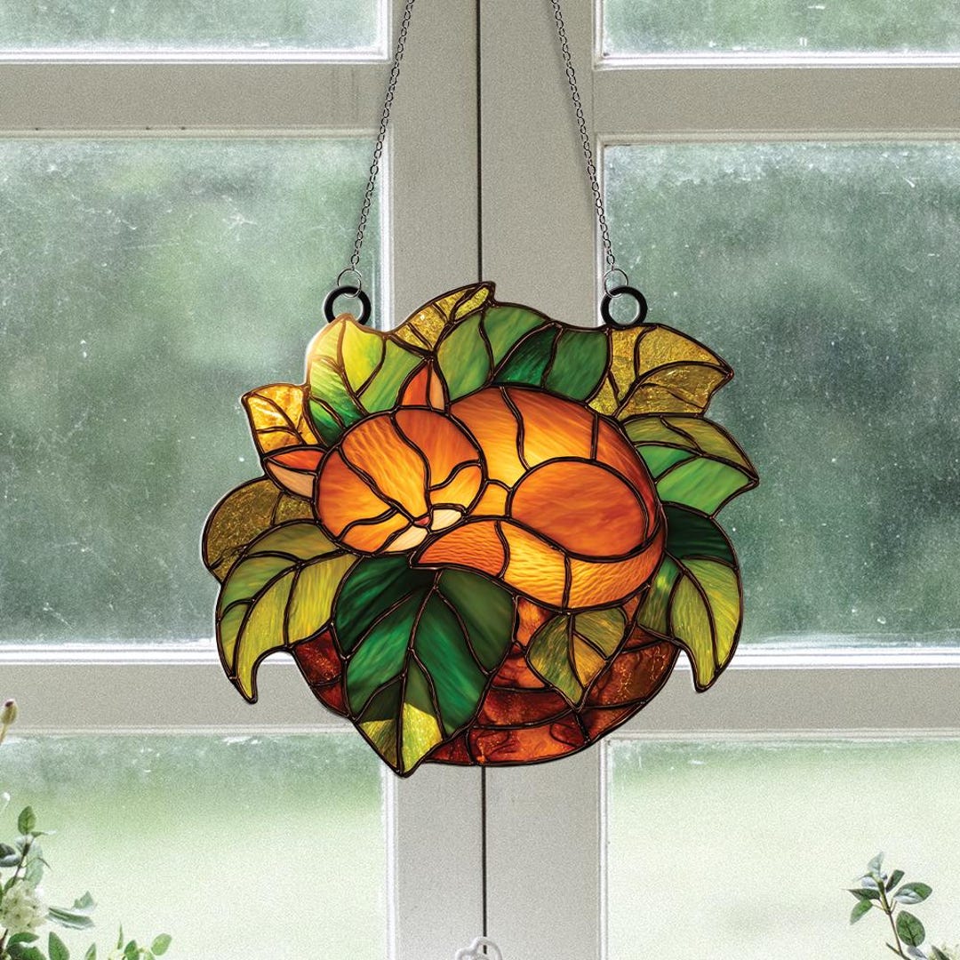 Orange Tabby Cat in Basket Suncatcher, Personalized Sleeping Cat Decor ...