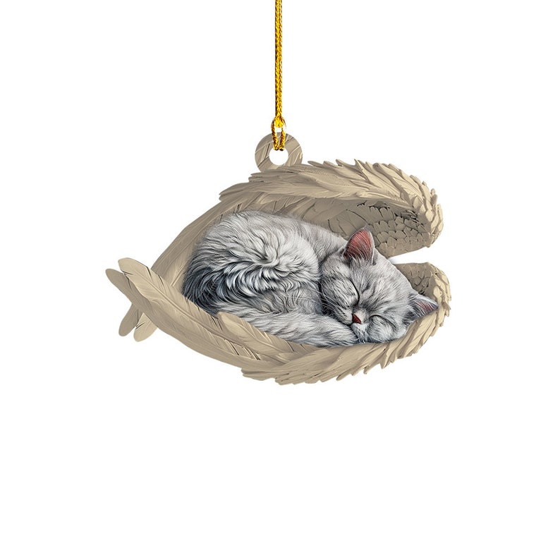 Personalized British Longhair Cat Sleeping Angel Wings Ornament