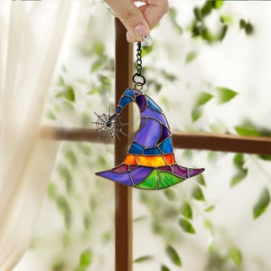 Witch Hat Halloween Suncatcher, Witch Hat Window Hanging Decor, Witch Hat Hanging Ornament Home Decor ID-1001-PMGG