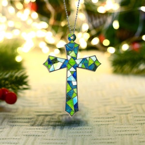 Jesus Cross Suncatcher Ornament, Jesus Cross Ornament Gift, Jesus Cross Window Suncatcher, Christian Hanging Ornament Decor ID-1010-IHSY