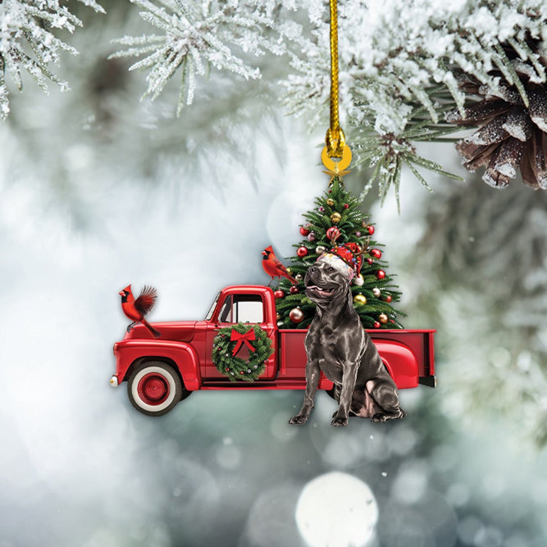 Personalized Cane Corso Dog Red Truck Ornament, Cane Corso Dog