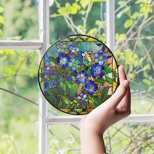 Personalized Forget Me Not Stained Glass Suncatcher, Memorial Sympathy Window Hanging Decor,Mother’s Day Gift for Mom & Grandma ID-0327-PESU