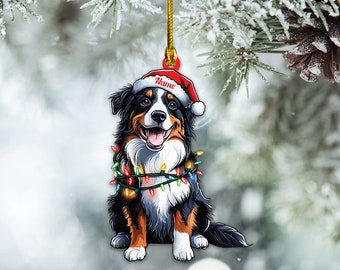 Personalized Australian Shepherd Dog Christmas Lights Ornament, Aussie Dog Christmas Ornament Gift, Aussie Dog Car Ornament TD-1008-T8IX