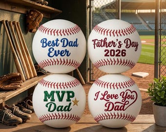 Personalized Best Dad Ever Baseball, Embroidered Sports Lover Keepsake, Handmade Father's Day Gift From Kids, Husband Softball Ball Thid