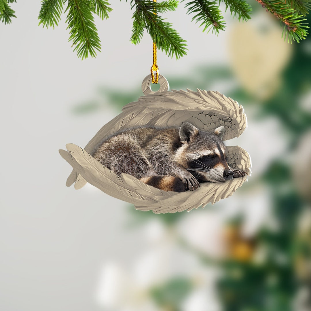 Personalized Raccoon Sleeping Angel Ornament, Raccoon Angel Wings ...