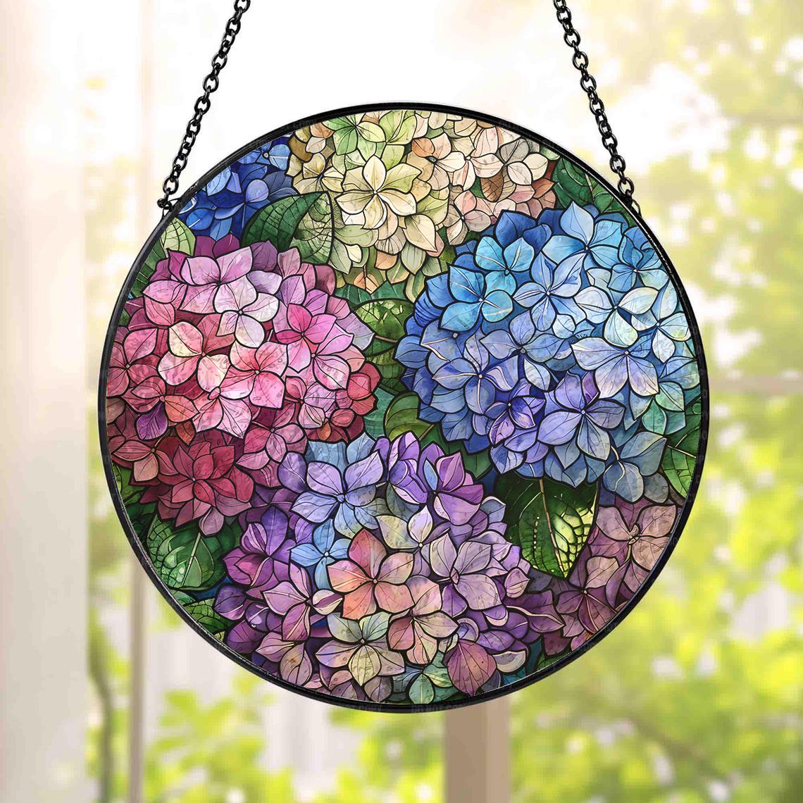 Hydrangea Window Display Hydrangea Flower Suncatcher, Stained Glass Not Acrylic Suncatcher ...