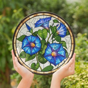 Morning Glory Flower Stained Glass Suncatcher, Morning Glory Ornament, Flower Window Hanging Decor, September Birth Month Gift ID-0225-DUUS