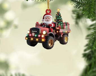 Santa Truck Christmas Ornament, Santa Claus Driving Truck Ornament, Trucker Ornament Xmas Gift, Truck Driver Ornament Gift TD-1127-MYBW