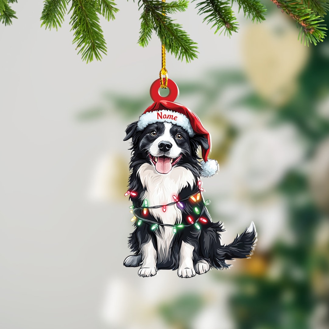 Personalized Border Collie Dog Christmas Lights Ornament, Border Collie ...