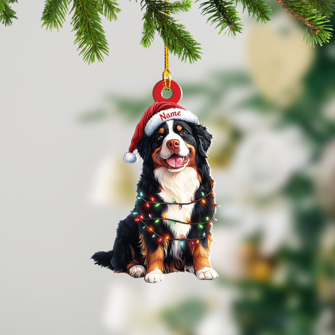 Personalized Bernese Mountain Dog Christmas Lights Ornament
