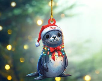 Personalized Seal Ornament, Seal 2D Flat Christmas Hanging Ornament, Seal Car Ornament, Gift For Pet Lover, Housewarming Gifts ID-1108-8GBN