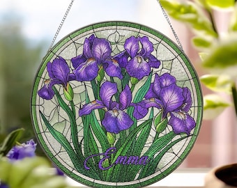 Custom Birth Month Flower STAINED GLASS Suncatcher, Birth Flower Memorial Gift, Mother's Day Gift, Birthday Gift For Besties ID-0220-NRlw