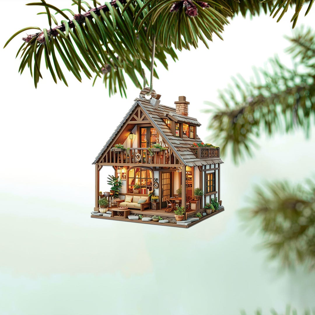 Custom Wooden House Ornament, 2D Flat Christmas Ornament, Personalized ...