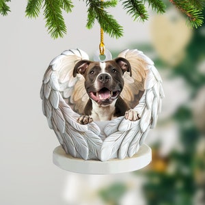 Personalized Pit Bull Dog Angel Wings Ornament, Pit Bull Dog Christmas Ornament Gift, Pitbull Dog Rearview Mirror Car Ornament TD-1004-RSZZ