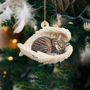 Personalized Tabby Cat Sleeping Angel Wings Ornament, Tabby Cat Christmas Ornament Gift, Car Ornament, Gift For Pet Lovers ID-1122-ZYD5
