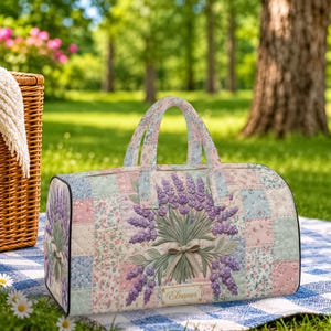 Personalized Lavender Bouquet Pastel Patchwork Quilted Weekend Bag Spring Floral Botanical Travel Duffel Overnight Luggage Gift TD-0605-N5D0