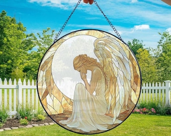 Stained Glass Angel Suncatcher, Angel Wings Windows Hanging Suncatcher, Angel Wings Light Catcher, Angel Wings Windows Decor TD-0522-BAPI