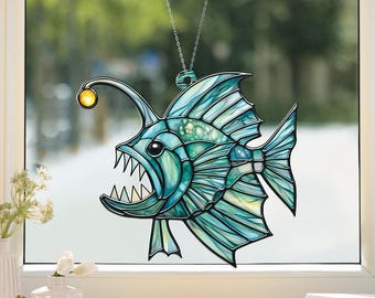 Angler Fish Suncatcher, Acrylic Anglerfish Ornament, Deep Ocean Decor for Home, Sea Monster Hanging Decor Gift for Ocean Lovers ID-0228-4IRM