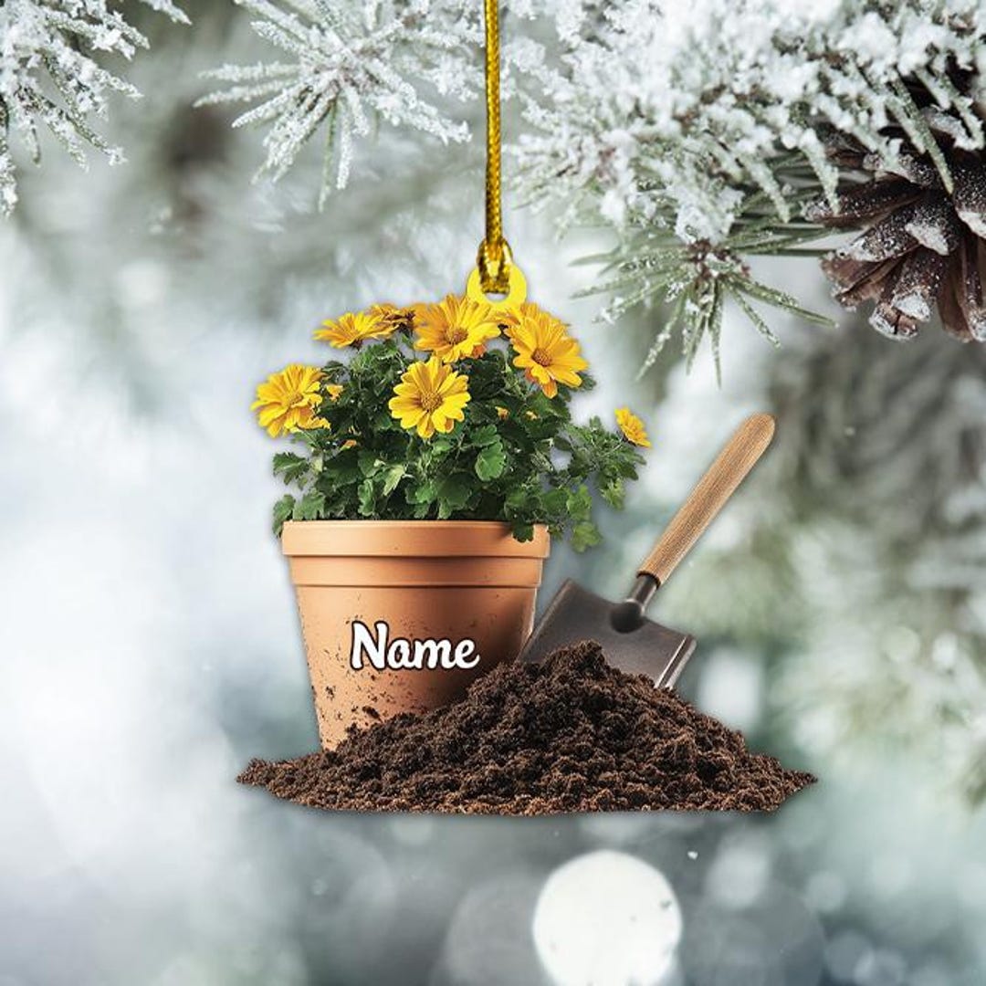 Flowers Pot Christmas Ornament, Gardening Christmas Ornament, Gardener ...