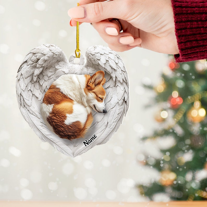 Personalized Pembroke Welsh Dog Sleeping Angel Wings Ornament