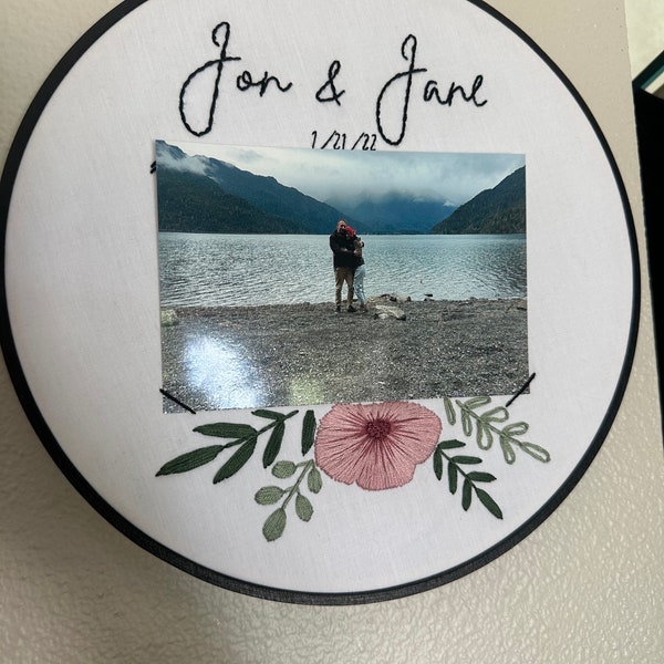 Custom finished embroidery hoop photo frame