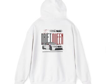 Sudadera con capucha Drift Queen / Gráfico de coche de carreras, detalles con tipografía