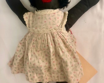 Vintage Handmade Primitive Cloth Black Rag Doll Flore’s Bears 12” NWT