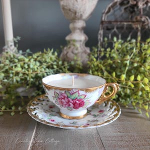 Vintage floral teacup candle and saucer