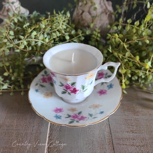 Vintage floral teacup candle and saucer
