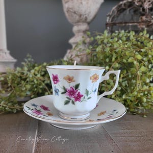 Vintage floral teacup candle and saucer