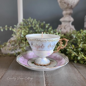 Vintage floral teacup candle and saucer