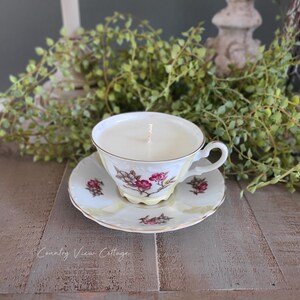 Vintage floral teacup candle and saucer