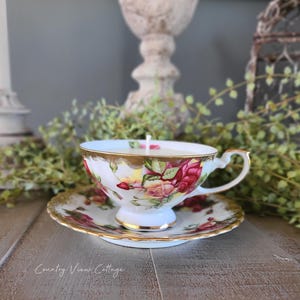Vintage floral teacup candle and saucer