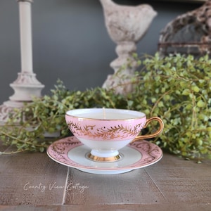 Vintage floral teacup candle and saucer