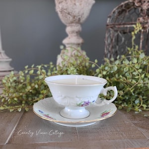 Vintage floral teacup candle and saucer