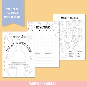 November journal bundle | November title page planner | bullet journal | printable Calendar | Month Page | Journal | Cosy Socks Mood Tracker