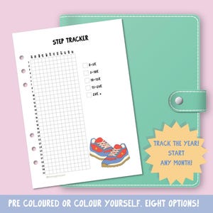 Steps Tracker afdrukbaar | Stappenlogboek | Wandeltracker pdf | Bullet Journal voor fitness en gezondheid | A5, A4, US Letter | Dagelijkse stappentabel downloaden