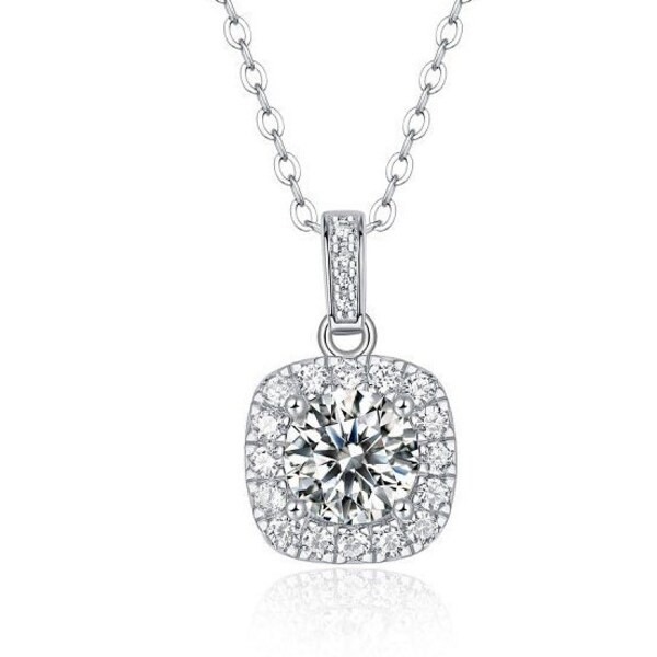 Mom's Wedding Gift - 925 Silver 1 Ct Moissanite Diamond Necklace - GRA Certified Sparkling Jewelry-Gift For Her