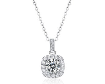 Mom's Wedding Gift - 925 Silver 1 Ct Moissanite Diamond Necklace - GRA Certified Sparkling Jewelry-Gift For Her