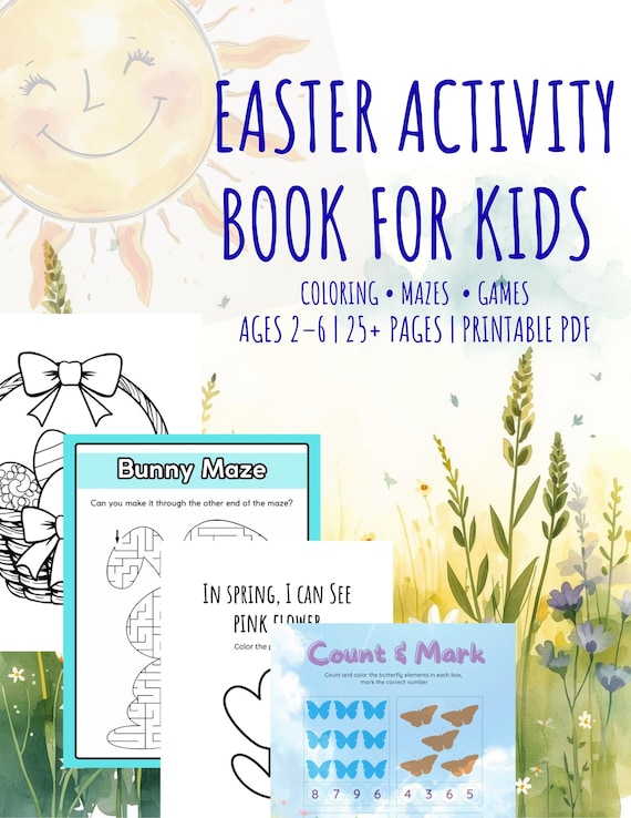 Easter Spring Activity Book for Kids | Coloring, Mazes, Puzzles (Digital Download)