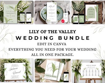 Lily of the Valley Wedding Bundle, Wedding Sign, Save the Date, Invitation, Table Card, Guest Chart, Checklist, Order of Events, Menu, RSVP