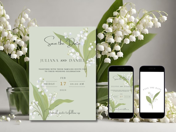Lily of the Valley Save the Date Template, Floral Wedding (Digital)
