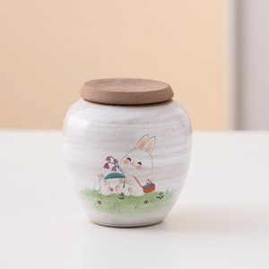Hand-painted Cute Bunny Ceramic Tea Canister with Lid 120ml