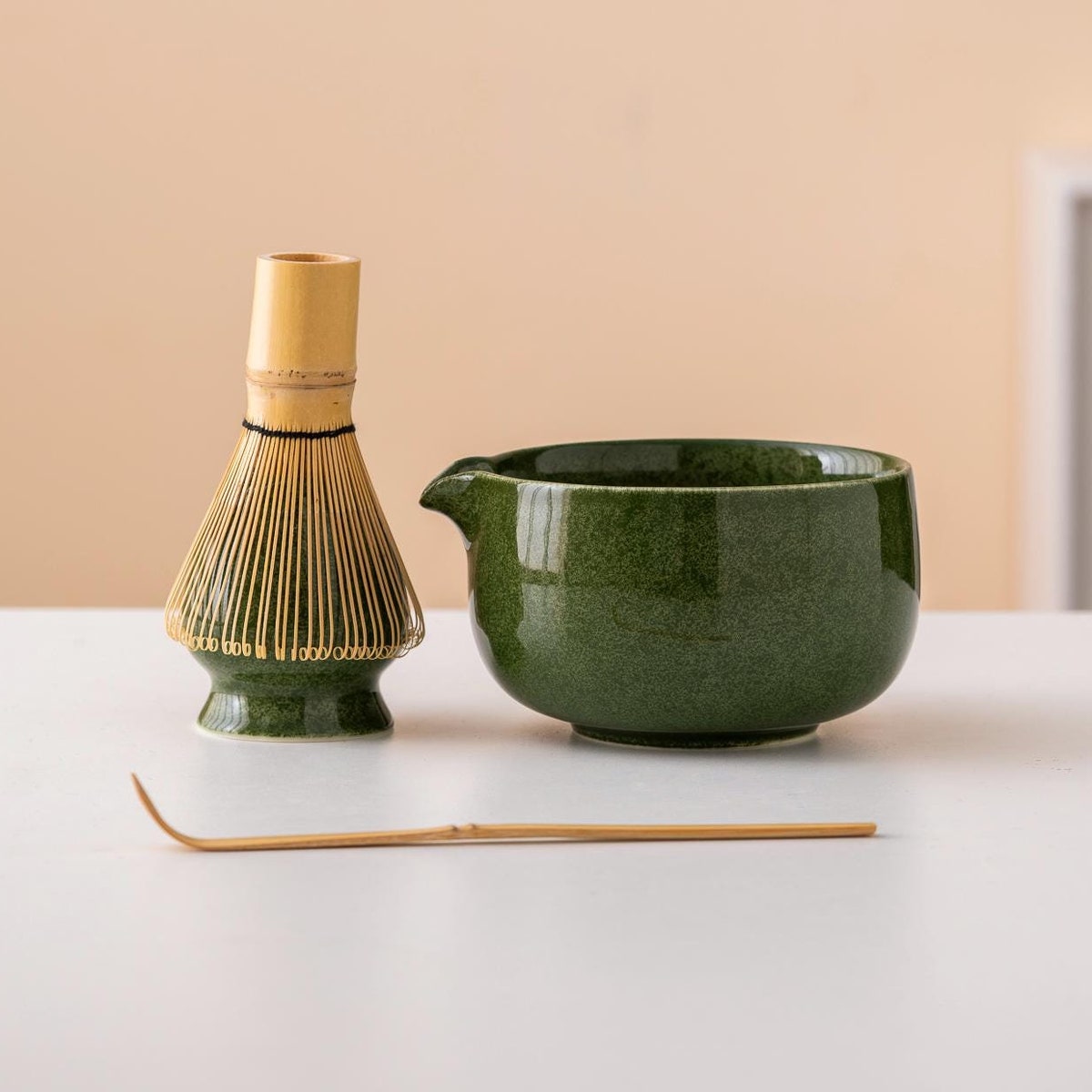 Green Ceramic Matcha Bowl Set - Etsy