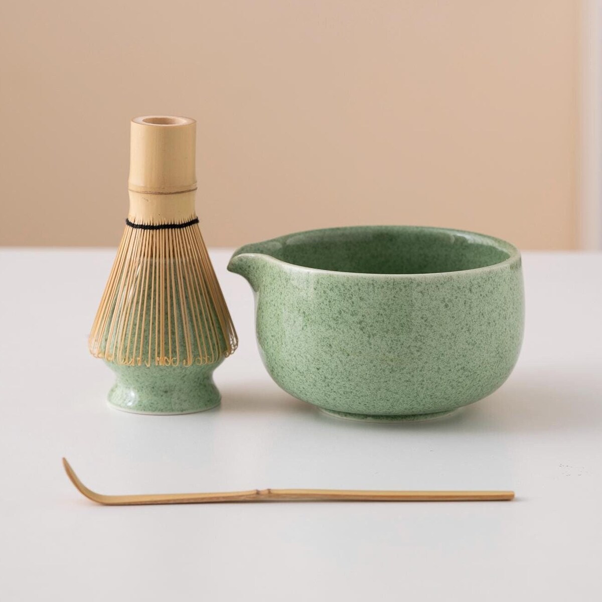 Green Ceramic Matcha Bowl Set With Spout Bamboo Whisk and Chasen Holder Elegant Matcha Whisk Set 450ml - Etsy