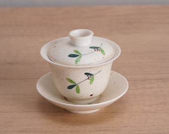 Hand-painted Plant White Porcelain Gaiwan Ceramic Lidded Cup 150ml